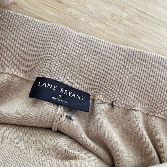 Lane Bryant Pant 22P Wide Leg Sweater Knit Tan Pull On Tie Waist Elastic Lounge - Picture 4 of 13